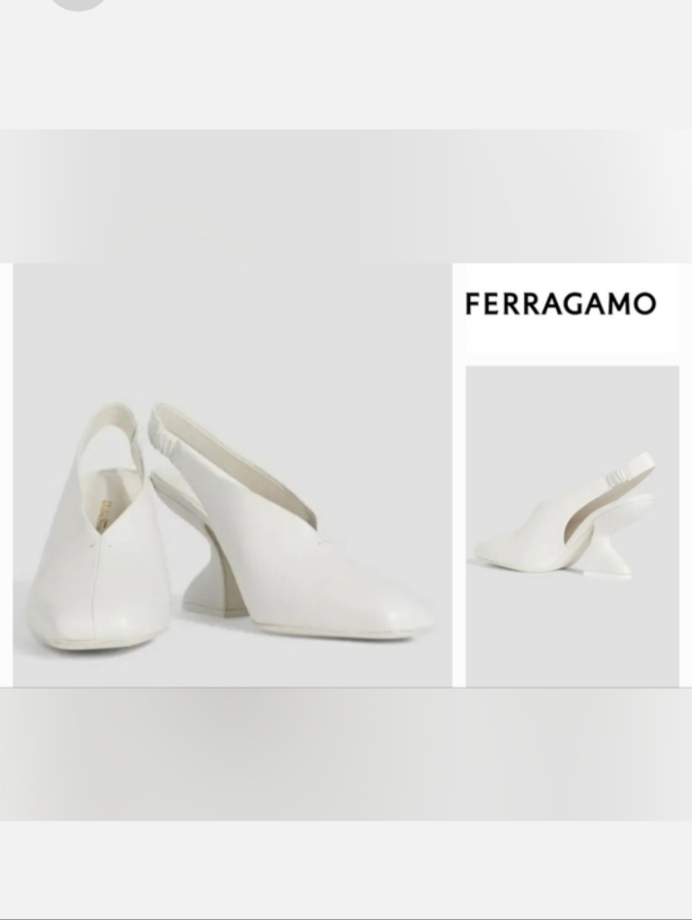 FERRAGAMO Sloane 85 Leather Slingback Heels in Off-White Sz 7½